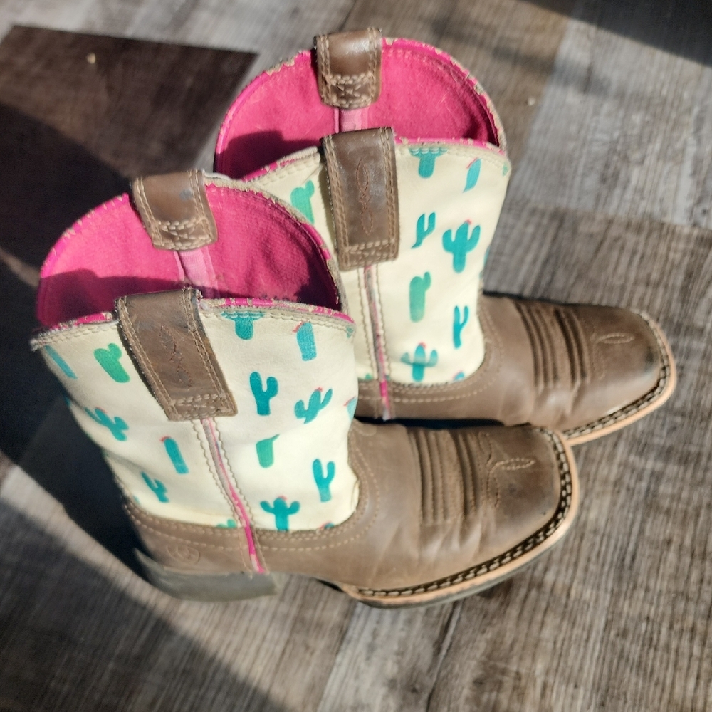 Ariat Kids Cactus Print Brown and Pink Western Boots